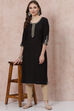 Petrol Blue LIVA Straight Kurta image number 5
